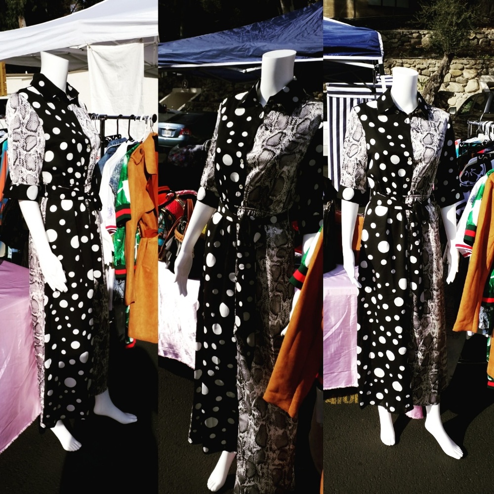 Double Printed Dress with Waist Tie